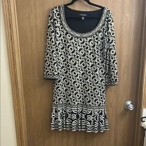 White House Black Market Ruffled Sheath Dress Black and White